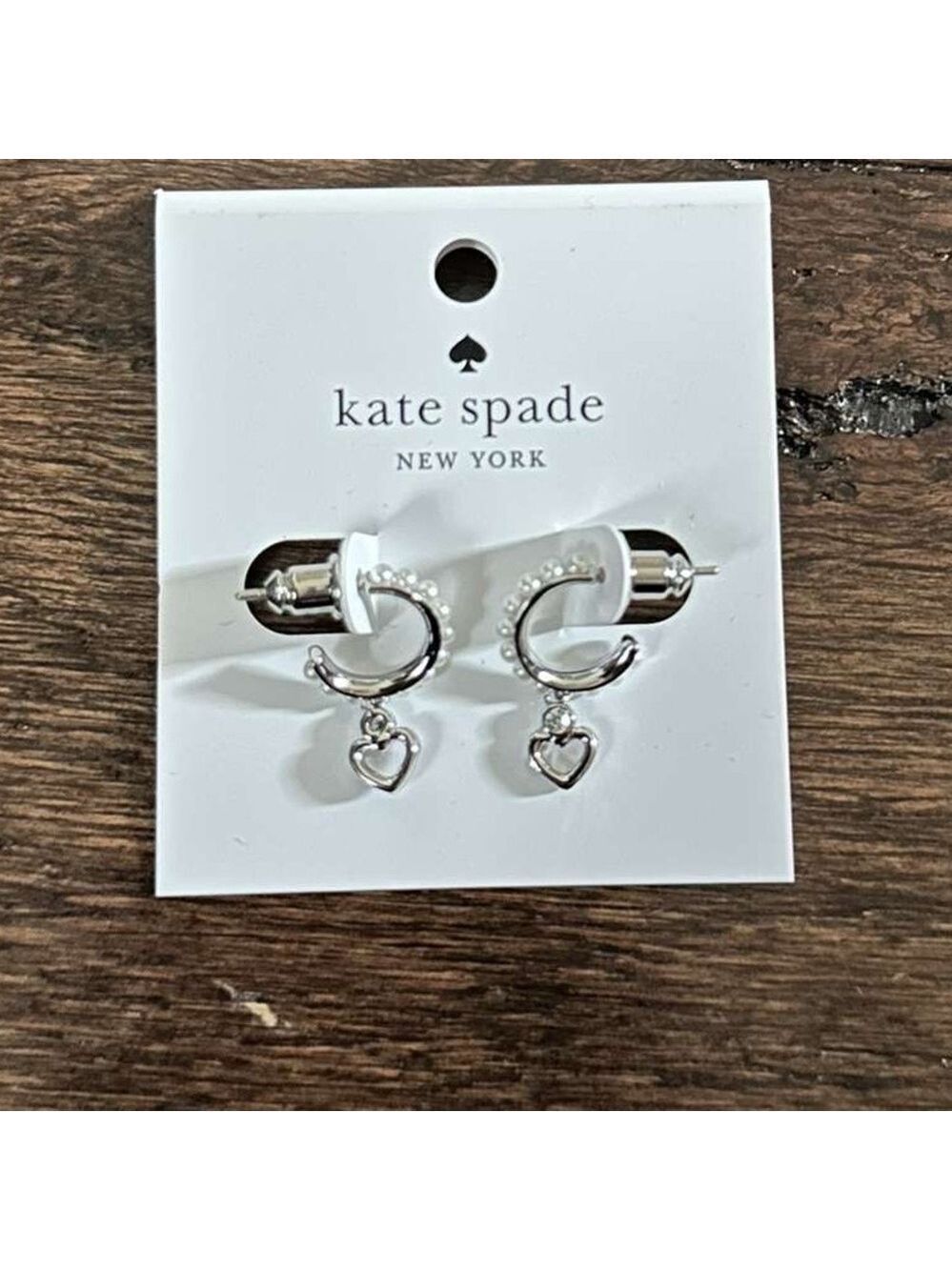 Kate Spade Pearl Huggie Hoop earrings-silver-New - Picture 3 of 5